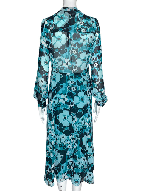 Vestido Michael Kors Maxi Estampado Abullonado Azul - Talla S