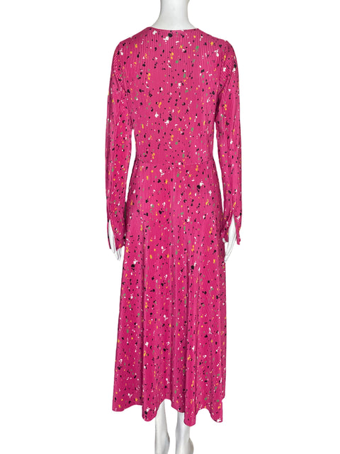 Vestido Rotate Estampado Cuello v Suelto Rosado - Talla M