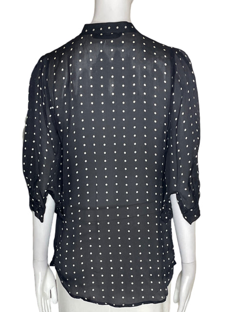 Blusa Zara Lunares Manga corta Botones Negro - Talla S