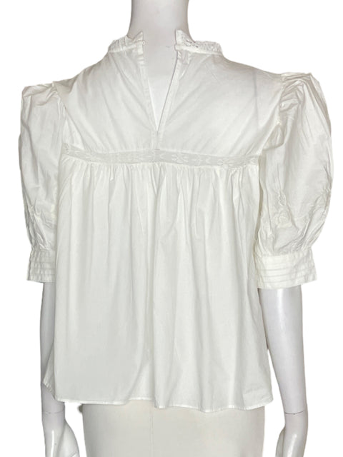 Blusa Zara de Algodón Abullonado Encaje Suelto Blanco - Talla M
