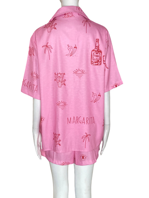 Conjunto Tesoro Tps Camisa/short Estampado Rosado - Talla L