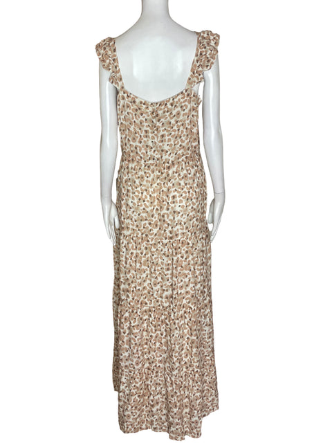 Vestido Naf Naf Maxi Ruchas Beige - Talla M