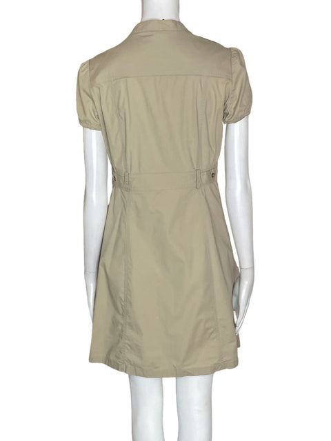 Vestido Mng de Algodón Cuello v Manga corta Beige - Talla M
