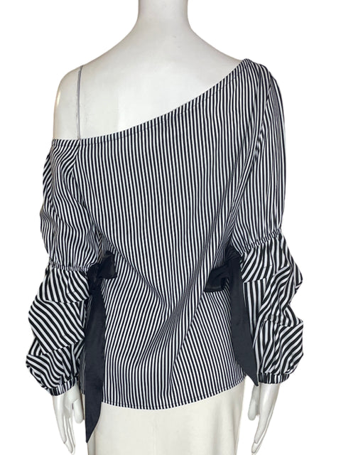 Blusa Santo Pratto Rayas Oneshoulders Negro - Talla 10