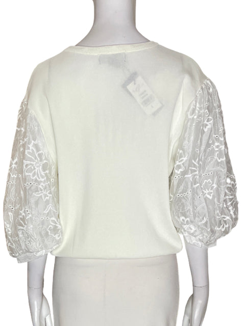 Blusa Gracia de Viscosa Liso Abullonado Blanco - Talla L