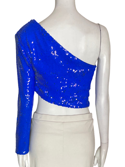 Blusa Zara Oneshoulders Lentejuelas Azul - Talla S