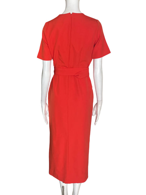 Vestido Zara Cuello v Midi Naranja - Talla XS