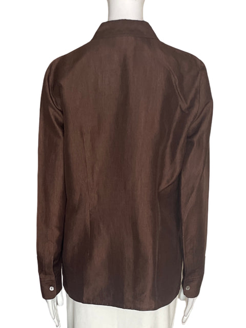 Camisa Donna Karan Satinado Manga larga Marrón - Talla 10