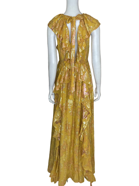 Vestido De Fiesta Ulla Johnson Cuello v Metalizado Amarillo - Talla M