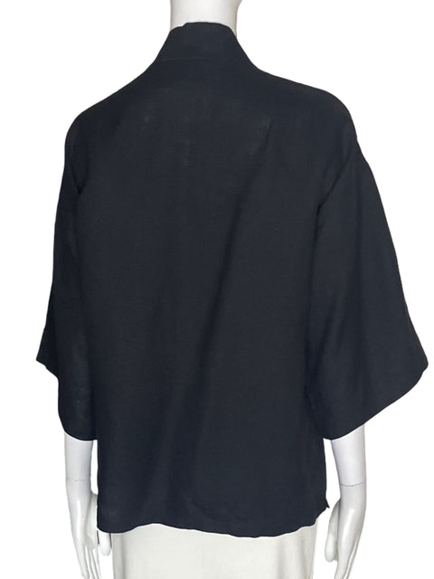 Cardigan Shahbano de Lino Abierto Manga corta Negro - Talla M