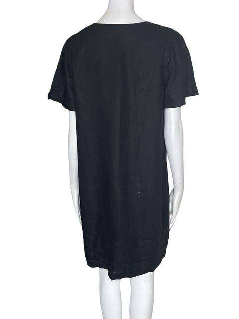 Vestido Nicole Miller de Lino Midi Manga corta Negro - Talla M