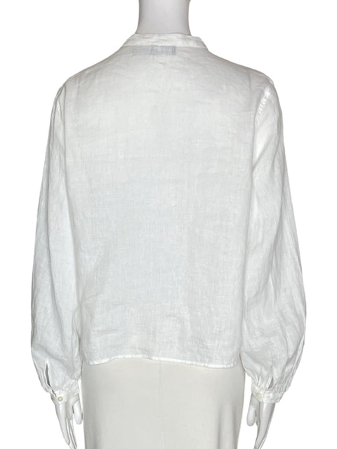 Blusa Polo Ralph Lauren de Lino Cuello v Manga corta Blanco - Talla 2