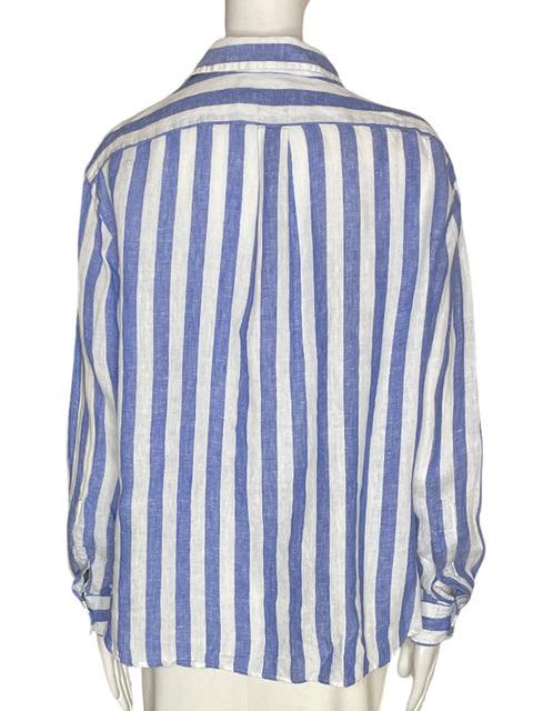 Blusa Polo Ralph Lauren de Lino Rayas Manga larga Azul - Talla S