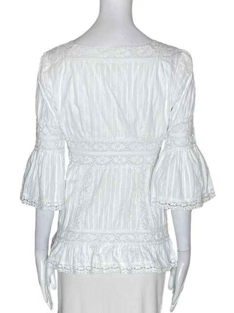 Blusa Nanette Lepore de Algodón Ruchas Tejidos Blanco - Talla 4