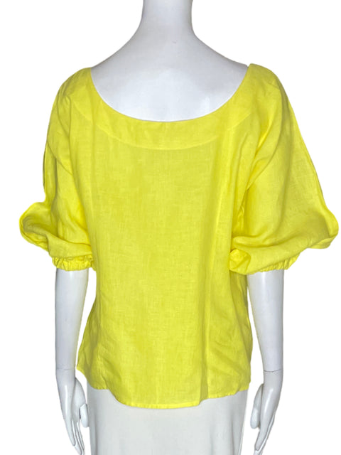 Blusa Studio Moda de Lino Abullonado Liso Amarillo - Talla S