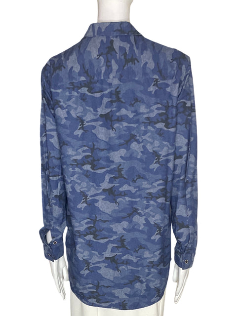 Camisa Atm de Algodón Botones Estampado Azul - Talla S