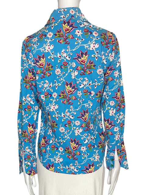 Camisa Etro de Algodón Estampado Manga larga Azul - Talla 42