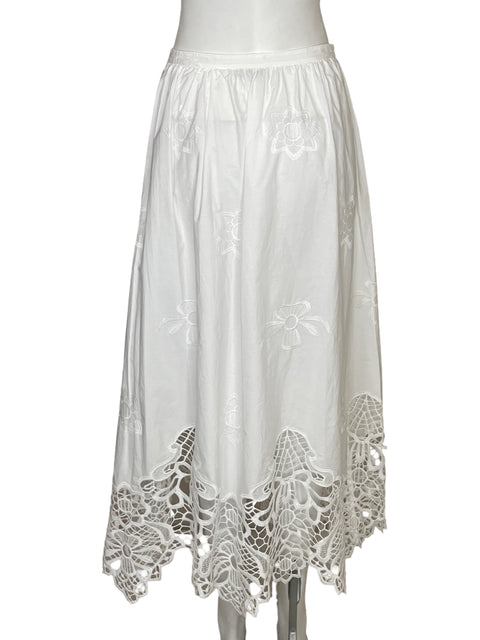 Falda Zara de Algodón Bordado Floral Blanco - Talla M
