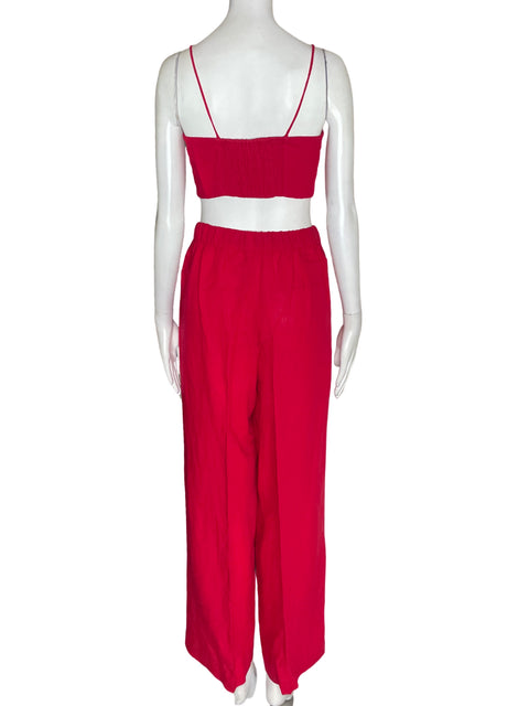 Conjunto Oysho de Lino Pantalón/blusa Tira Palazo Rojo - Talla S