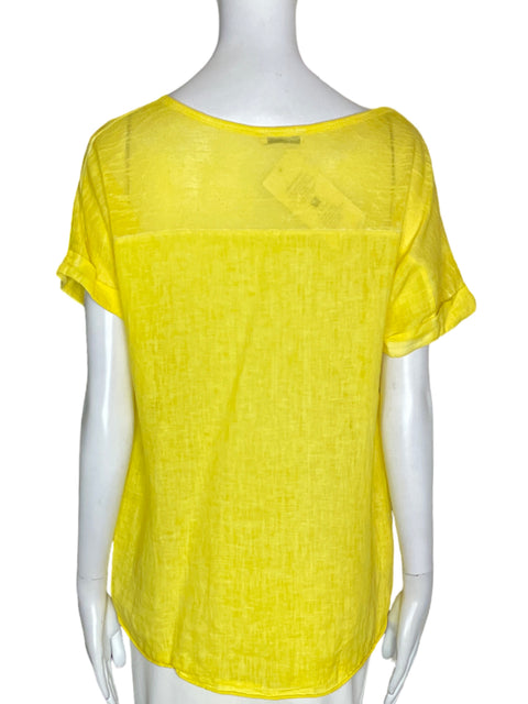 Blusa Made In Italy de Lino Suelto Manga corta Amarillo - Talla S