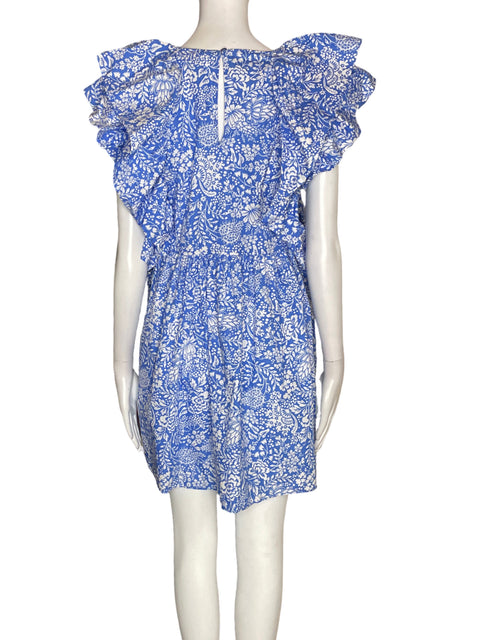 Vestido Zara de Algodón Floral Ruchas Azul - Talla S