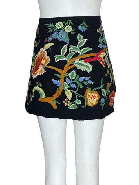 Falda Zara Apliques Floral Negro - Talla L