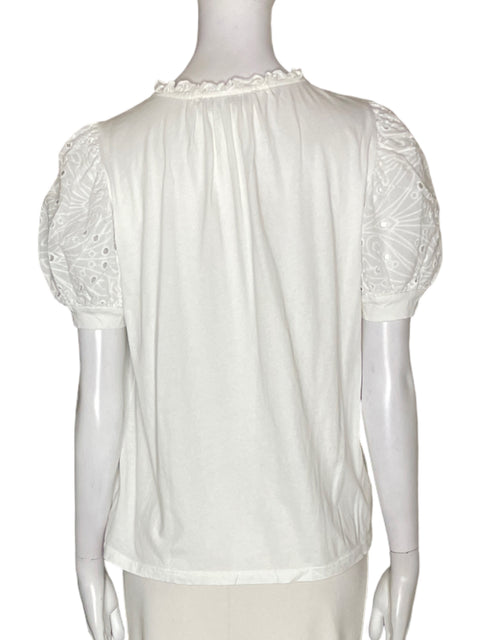 Blusa Loft de Algodón Troquelado Abullonado Blanco - Talla S