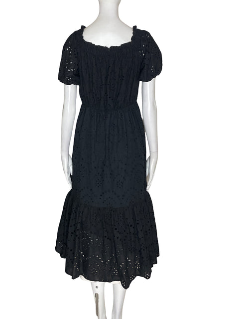 Vestido Reserve de Algodón Maxi Troquelado Negro - Talla 8