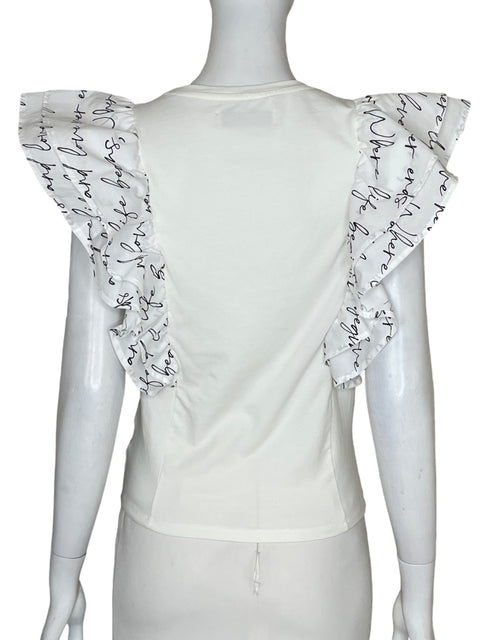 Blusa Juliana Sanchez de Algodón Estampado Vuelos Blanco - Talla XS