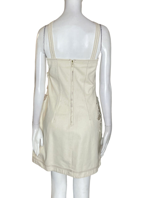 Vestido Faride de Algodón Sin mangas Apliques Beige - Talla M