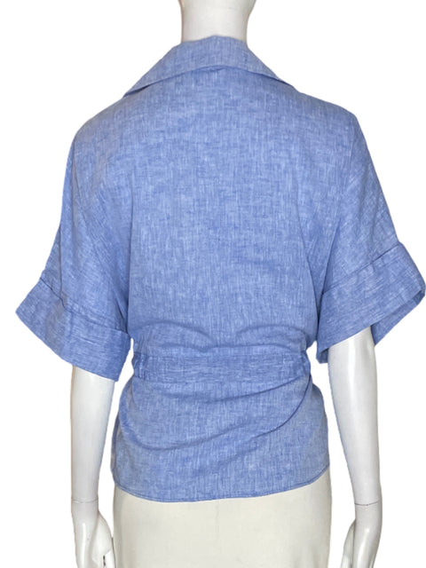 Blusa Zara de Lino Manga corta Ajustado Azul - Talla M