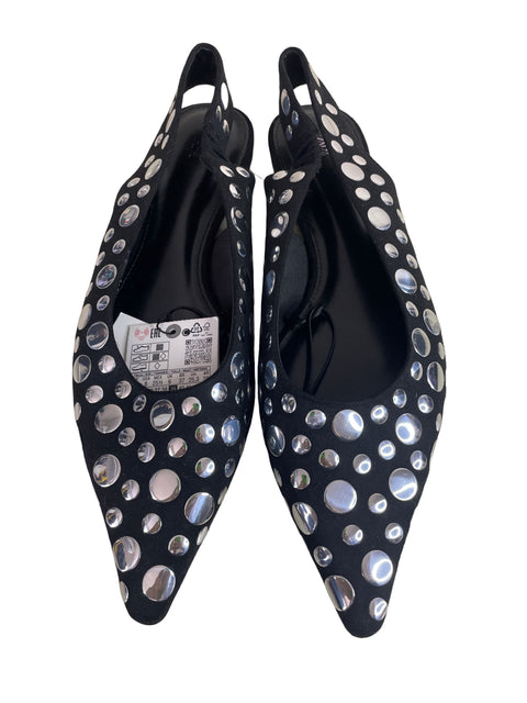 Zapato Zara Destalonado Brillo Negro - Talla 39