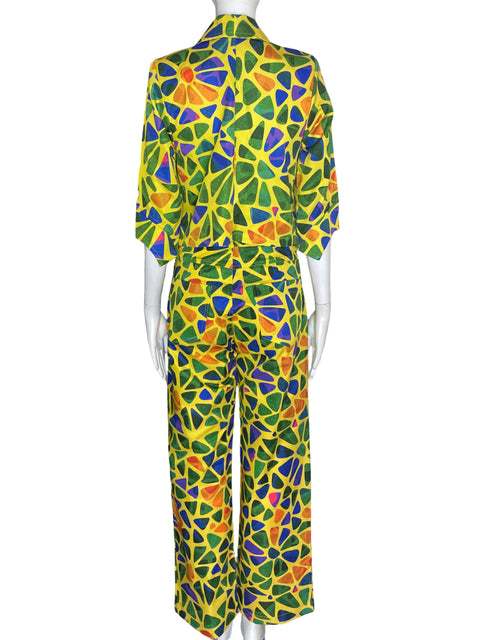 Conjunto Mercedes Reyes Estampado Blazer/pantalon Verde - Talla 8