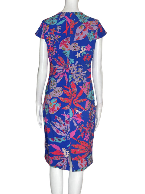 Vestido David Meister Estampado Manga corta Azul - Talla 4