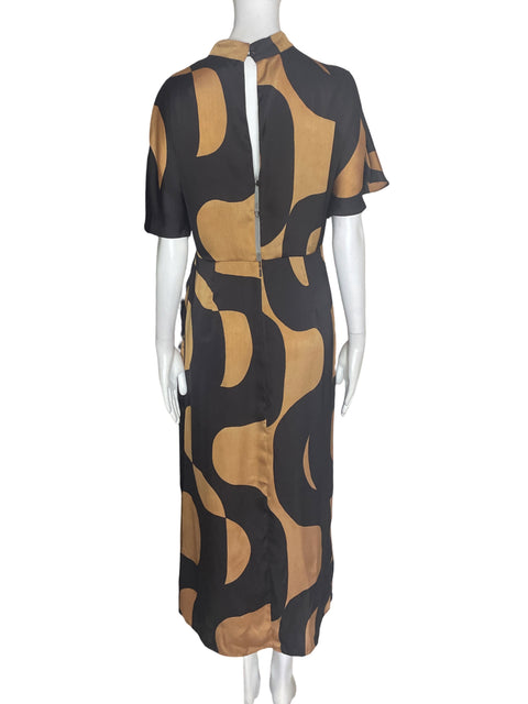Vestido Mango Estampado Midi Marrón - Talla M