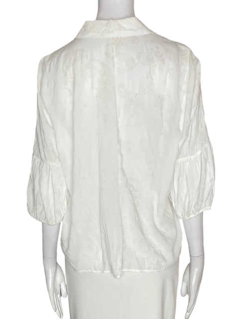 Blusa Fuera De Serie Abullonado Liso Blanco - Talla M