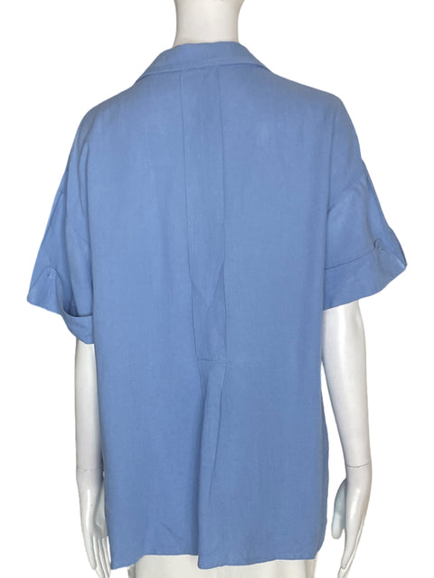 Blusa Roberto Merino de Viscosa Liso Manga corta Azul - Talla M