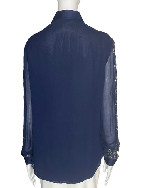 Blusa Robot+rahul de Seda Apliques Manga larga Azul - Talla L