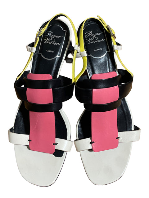 Sandalia Roger Vivier Color Block Tacón alto Rosado - Talla 36