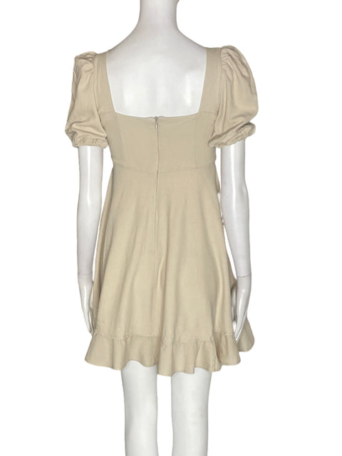 Vestido Dahlia Noir Liso Abullonado Beige - Talla S