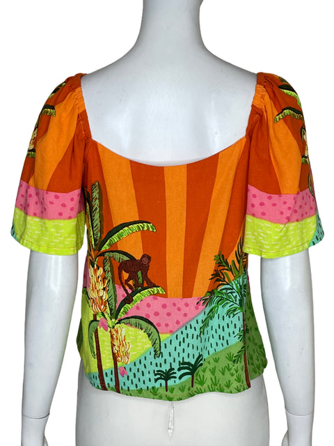 Blusa Bluesteel de Viscosa Estampado Tropical Naranja - Talla S