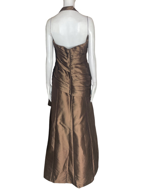 Vestido De Fiesta Camille La Vie Satinado Maxi Marrón - Talla 8