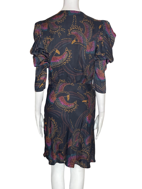 Vestido Farm Estampado Abullonado Negro - Talla L