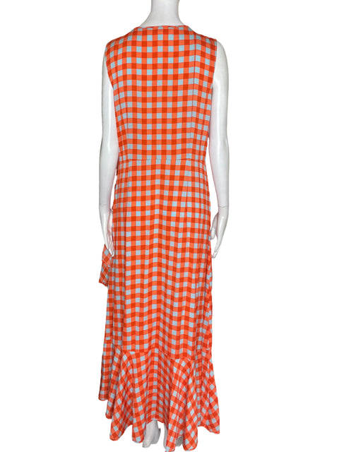 Vestido Diane Von Furstenberg Cuadros Ruchas Naranja - Talla 14