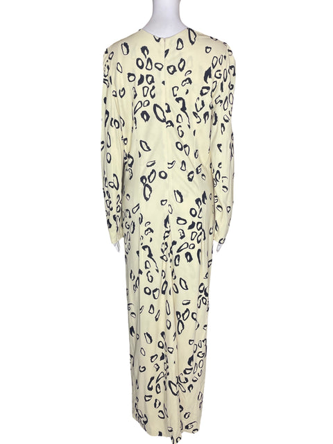 Vestido Animale Estampado Cuello v Beige - Talla L