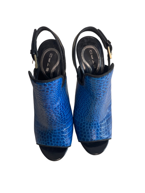 Zapato Etro Destalonado Texturizado Azul - Talla 38.5