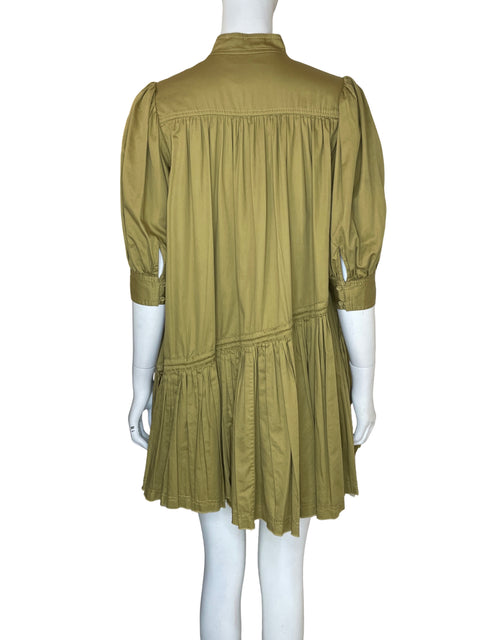 Vestido Aje de Algodón Midi Plisado Verde - Talla 8