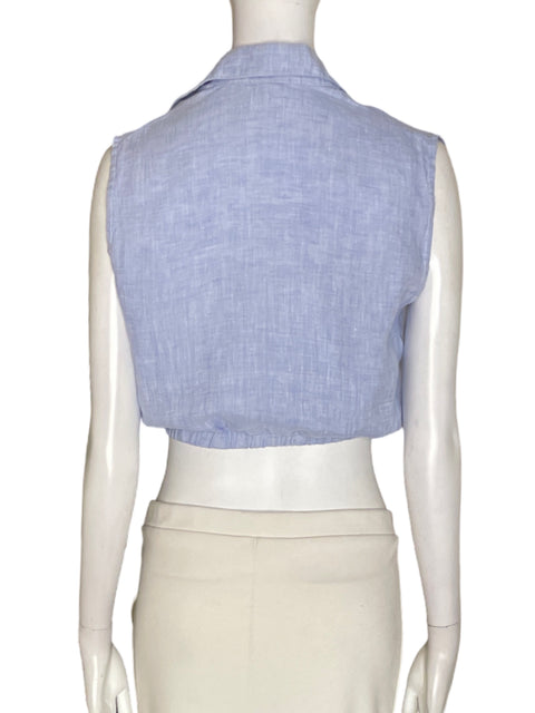 Blusa Adriana Fernandez de Lino Liso Crop Azul - Talla S