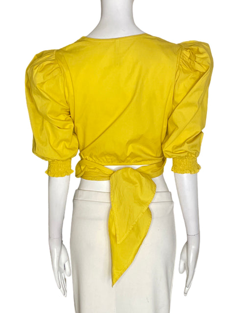 Blusa Adriana O. Tavera de Algodón Liso Cruzado Amarillo - Talla S