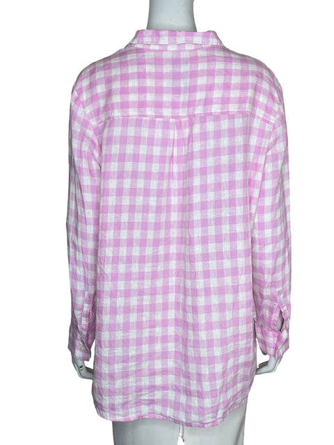 Camisa Gap de Lino Estampado Cuadros Rosado - Talla L